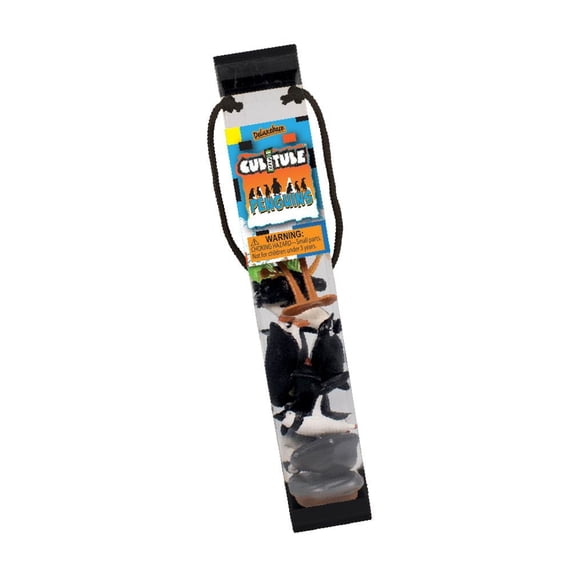 Cubitubes Penguins by Deluxebase – 11-Piece Mini Penguin Figures & Accessories in Reusable Tube