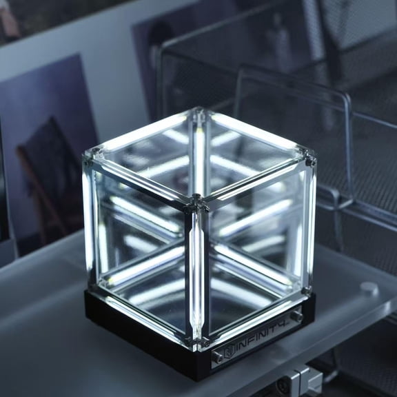 Cubo 4d Infinity Mirror Cube LED Night Light, 4D Acrylic Infinity Cube Lamp with Touch Control & Dimmable Glow, Futuristic Desk Decor for Gaming Room, Bedroom, Office