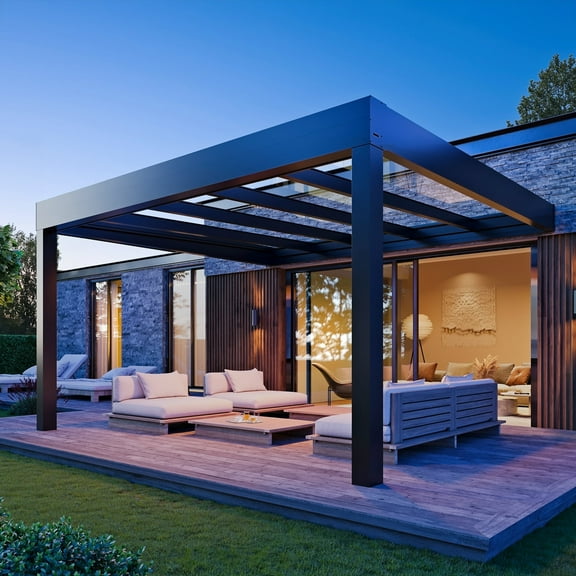 Swiss-made Cubo Easy Glass Roof Patio Cover 10' x 15'  Luxury Outdoor Canopy, Sunroom Pergola Built-in LED Lights & Weather-Resistant Structure for Backyard and Deck