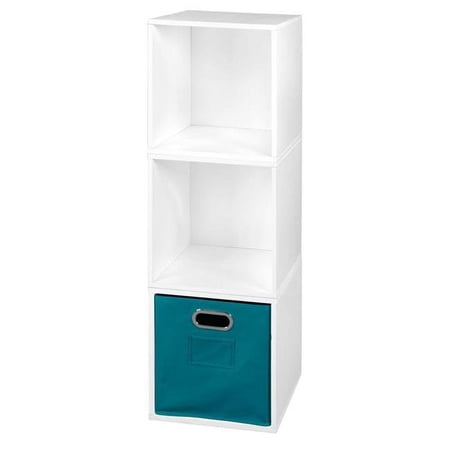Cubo Storage Set with 3 Cubes & 1 Canvas Bin, White Wood Grain & Teal