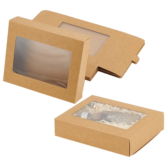 Cuboid Kraft Paper Storage Gift Boxes Visible Winbow Gift Packaging Case BurlyWood 18x14.6x4cm