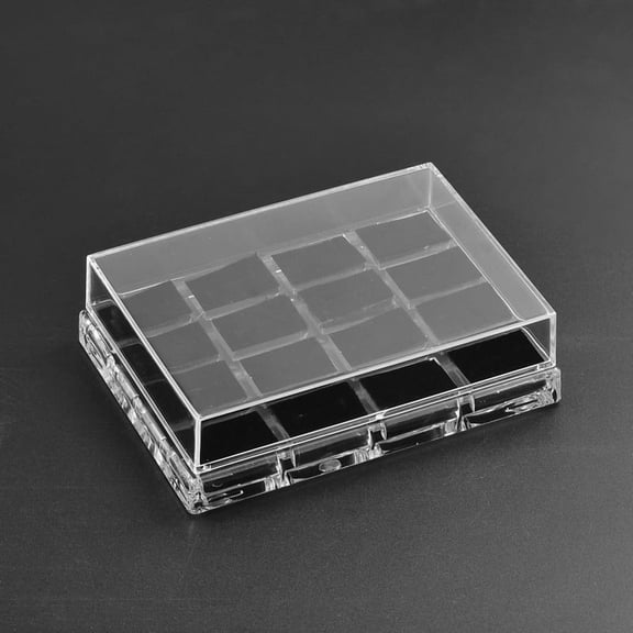 Cuboid Organic Glass Ring Display Boxes with Velour 16 Compertments Clear 14.5x10.7x4cm for DIY