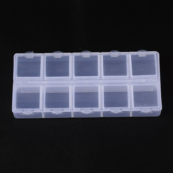 Cuboid Plastic Bead Containers Flip Top Bead Storage 10 Compartments White 13.2x6.2x2.05cm