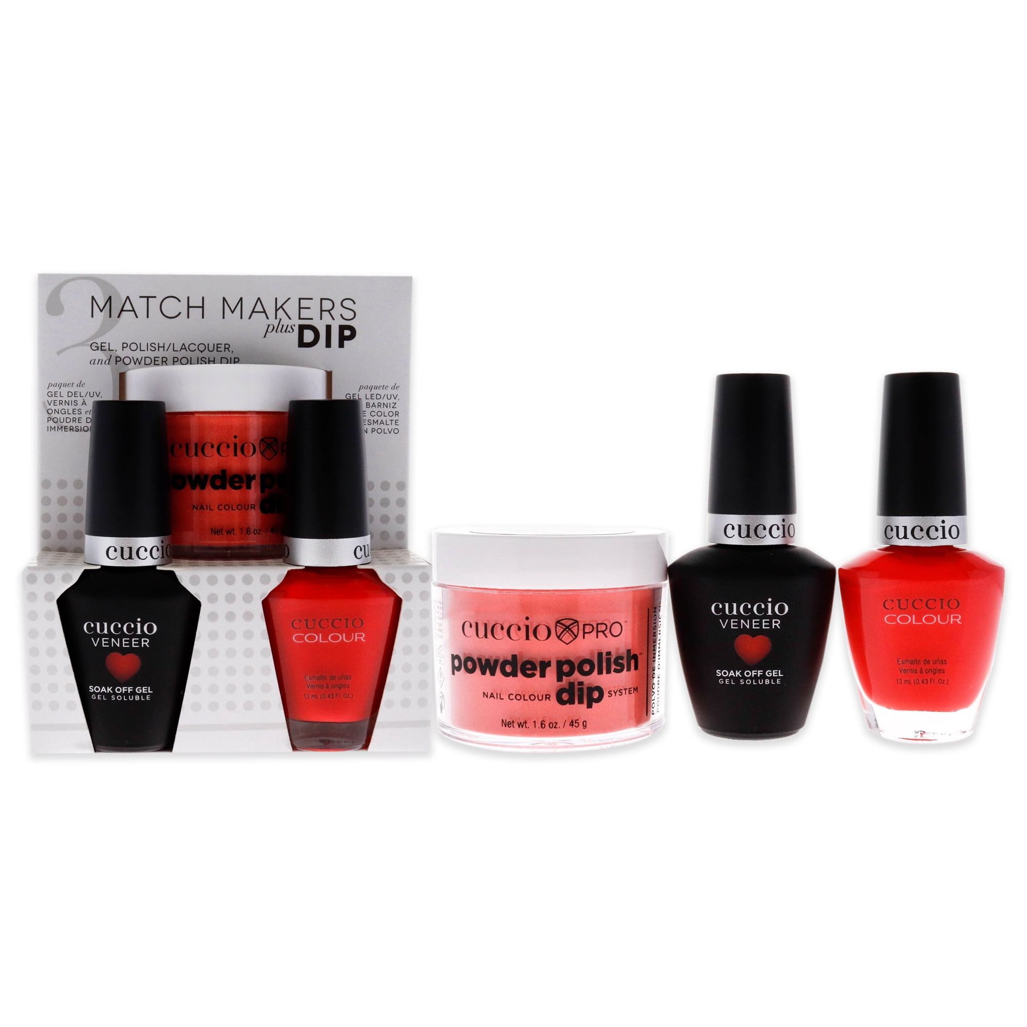 Cuccio Colour Match Makers Plus Dip Chillin In Chile 3 Pc Gift Set - 1.6oz Pro Powder Polish Dip System, 0.44oz Veneer Soak Off Gel, 0.43oz Colour Nail Polish