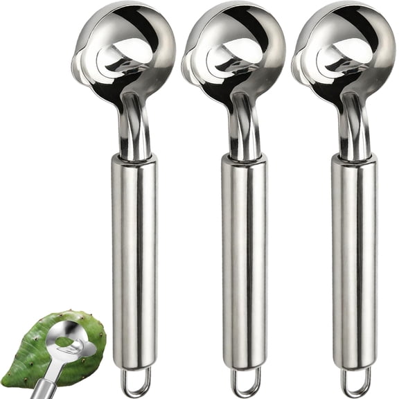Cuchara Para Pelar Nopales, Stainless Steel Cactus Peeler Tool, Multifunction Nopales Peeler with Long Handle, Easy to Clean, Suitable for Cooking Cactus, Noodles in the Kitchen (3pcs)