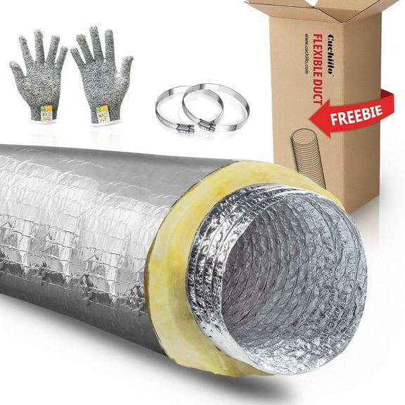 Cuchiilo 6 inch Ducting,6 Flex Duct ,6 inch Duct ,6 Flexible Duct Hose,Insulated Flexible Air Duct 6'' X 25' ,R-4.2 for Heavy Duty HVAC & Exhaust Ductwork