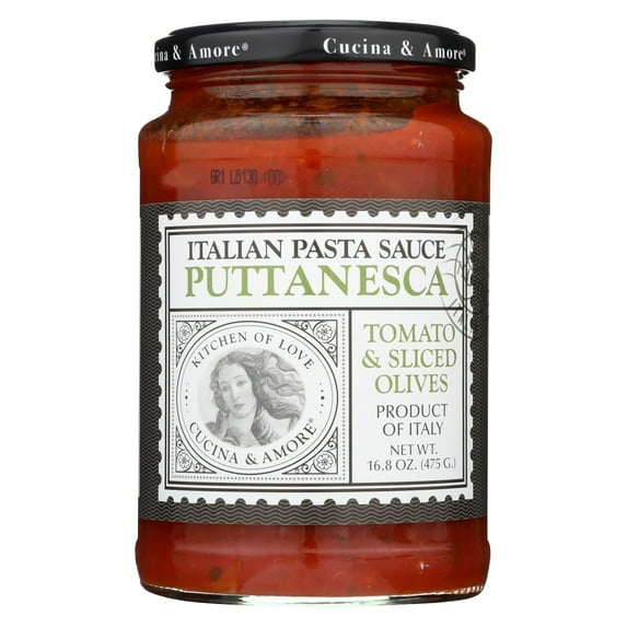 Cucina & Amore Italian Pasta Sauce Puttanesca Gluten Free Tomato & Sliced Olives 16.8 oz Pack of 4