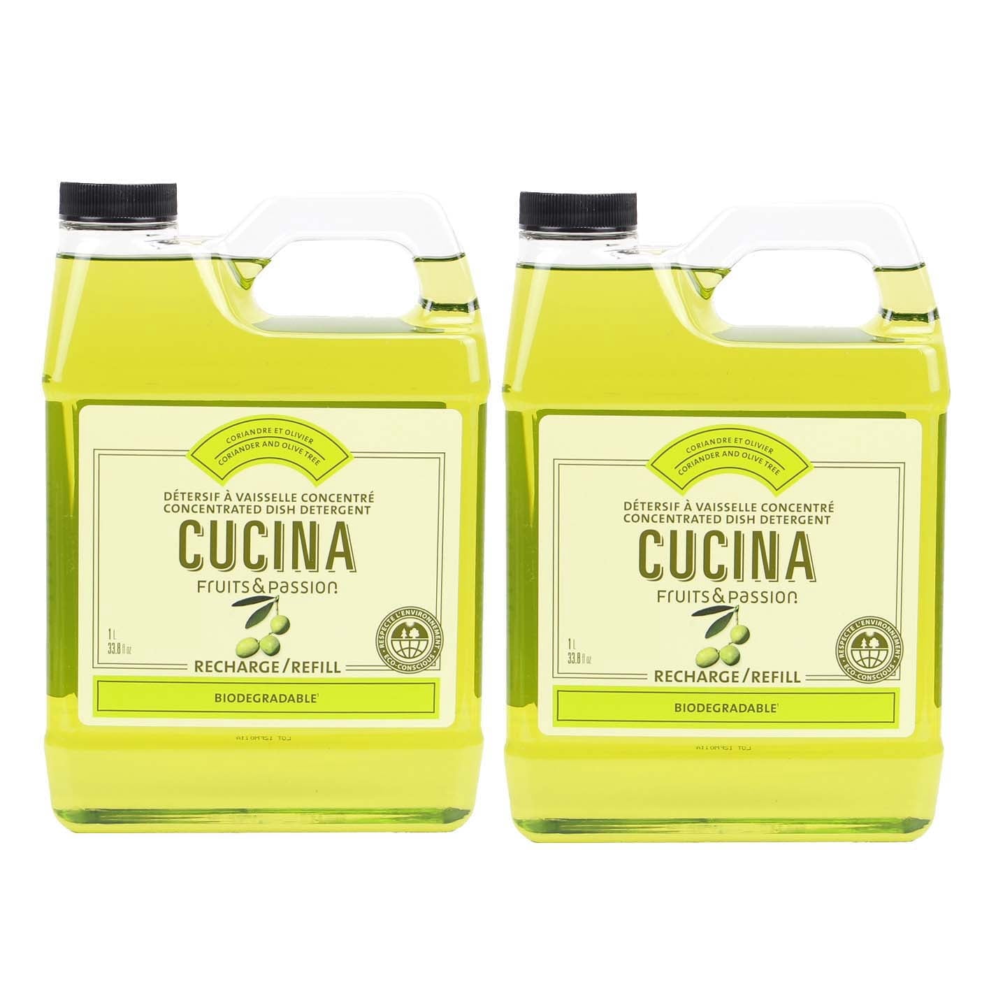 Cucina Fruits & Passion Concentrated Dish Detergent Refill Coriander and Olive Tree 1 Liter - 2 Pack