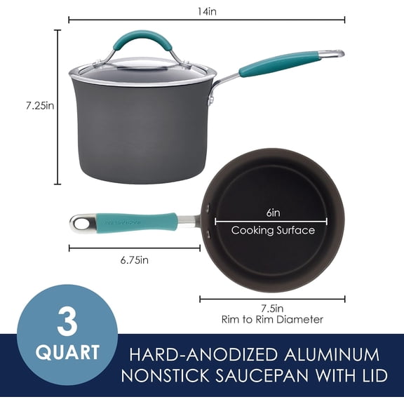 Cucina Hard Anodized Nonstick Sauce Pan with Lid, 3 Quart, Blue