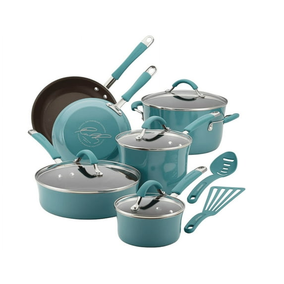 Cucina Nonstick Cookware Pots and Pans Set, 12 Piece, Agave Blue