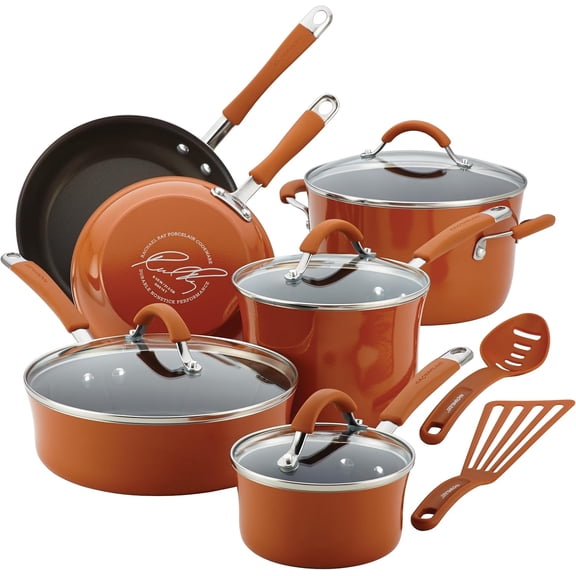 Cucina Nonstick Cookware Pots and Pans Set, 12 Piece, Pumpkin Orange