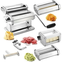 Cucina Pro Pasta Maker Deluxe Set 5 pc Premium Stainless Steel Machine w Spaghetti Fettuccini Roller Angel Hair Ravioli Noodle Lasagnette Cutter Attachments- Italian Dinner Party Cooking Gift