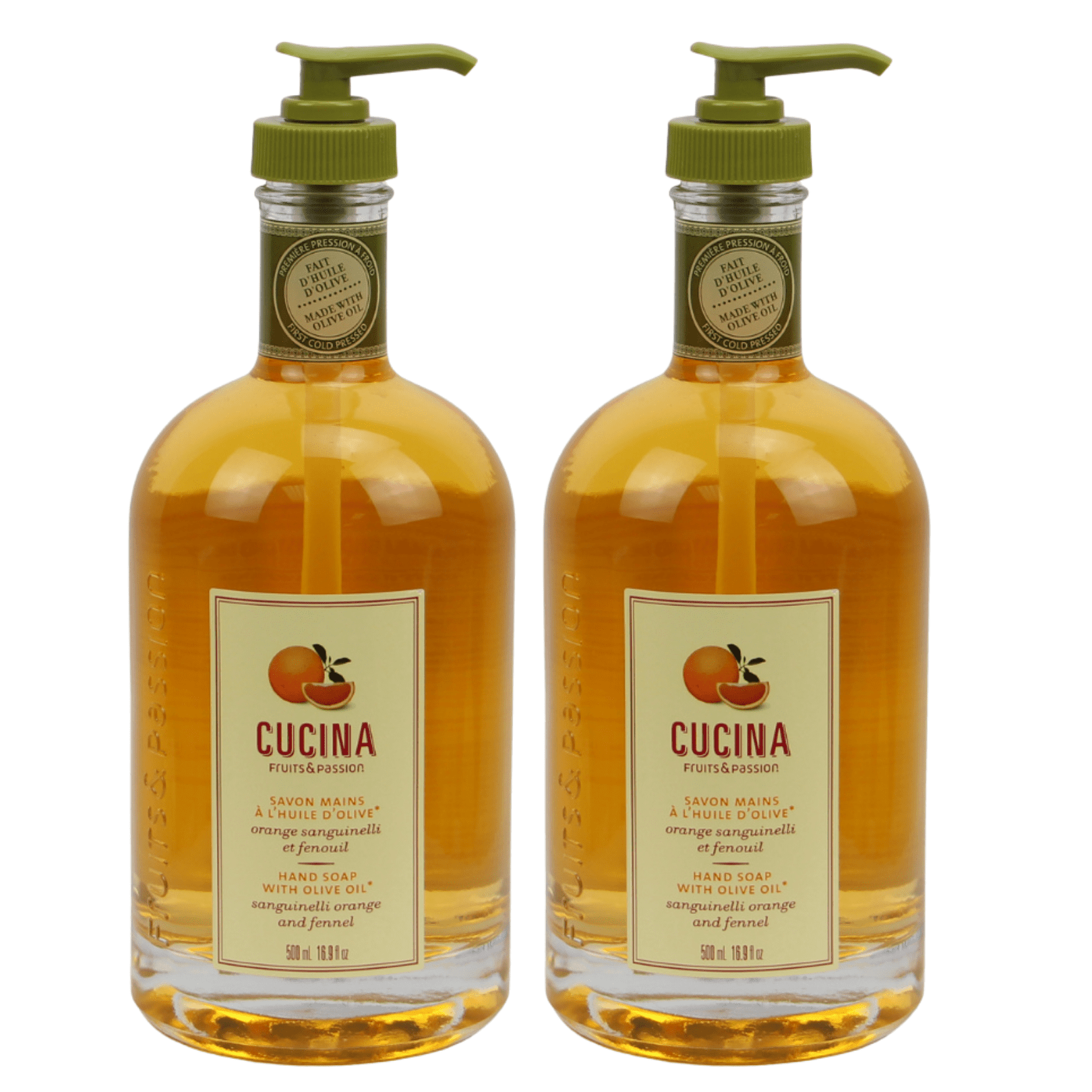 Cucina Sanguinelli Orange and Fennel Hand Soap 16.9oz/500ml - 2 Pack