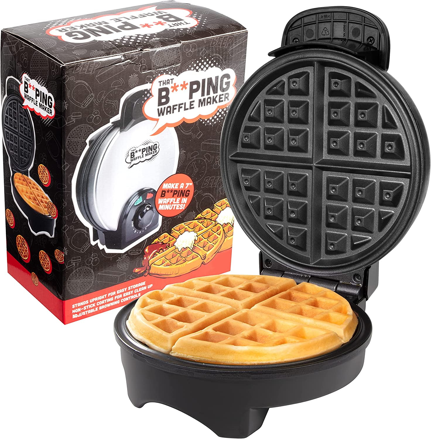 CucinaPro That BEEPING Waffle Maker- Personal 7" Belgian Waffler that BEEPS with Tone when Ready - Electric, Non Stick Griddle Iron w/Adjustable Browning Control- Make Breakfast Special
