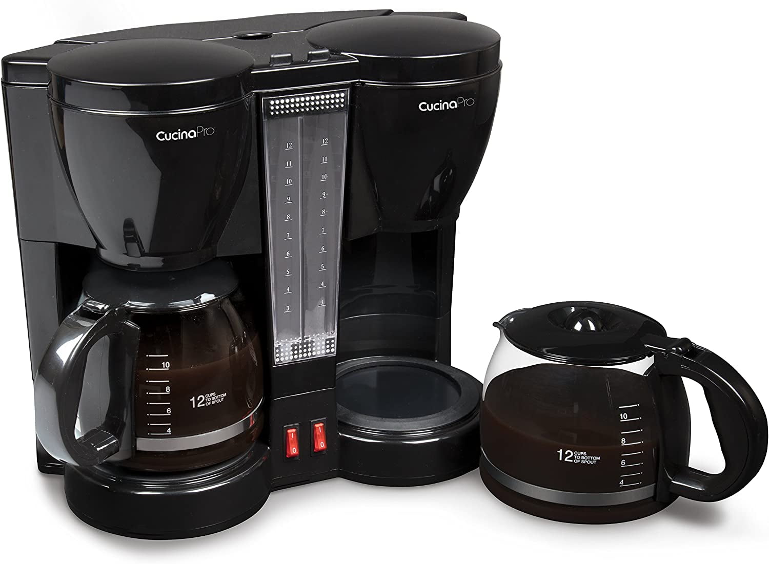 Double Coffee Brewer Station - Dual Drip Coffee Maker Brews two 12-cup Pots, Make Regular or Decaf at Once or Different Flavors, w/ Individual Heating Elements, 2 Glass Carafes, Filters & Scoopers