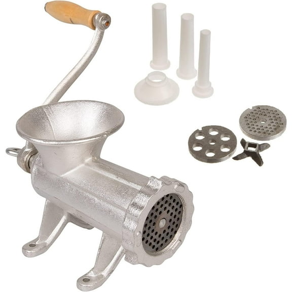 Cast Iron Table Mount Meat Grinder - Manual Mincer Includes Two 3/4" Cutting Disks and Sausage Stuffer Funnel, Heavy Duty- Make Homemade Ground Beef Burgers, Easy to Use and Cooking Tool Must Have