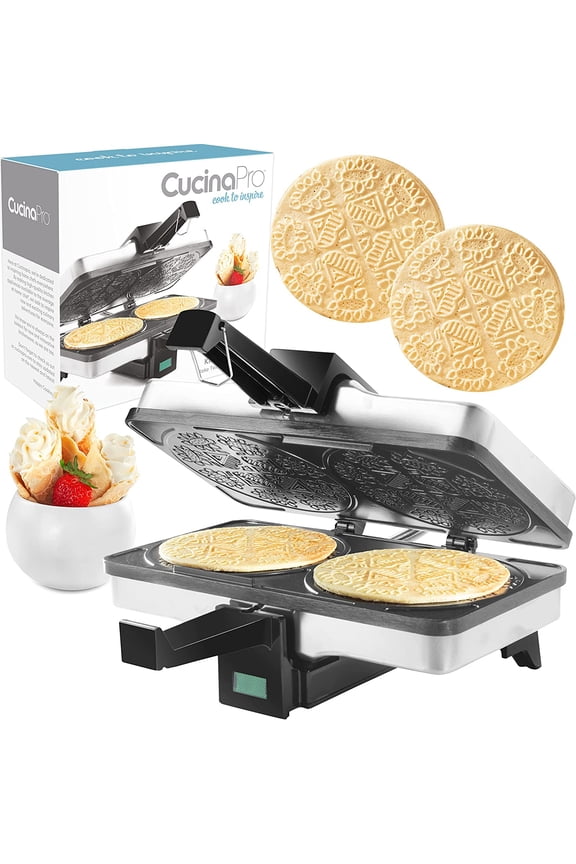 Krumkake Baker by Cucinapro - 100% Non Stick, Makes Two Krumkake Pizzelle- Cookies, Great for Cannoli Filling & Cones