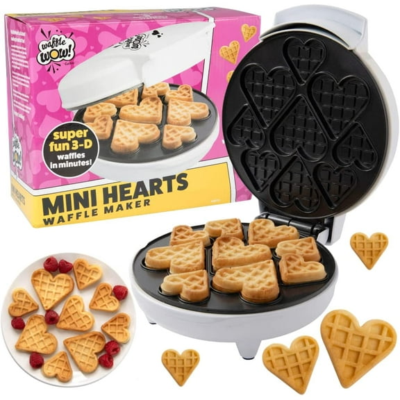 Mini Hearts Valentine's Day Waffle Maker- Make 9 Heart Shaped Waffles, Pancakes for Breakfast Love w Electric Nonstick Iron- Unique Treat for Kids Adults- Waffler Griddle w Recipe Guide- Gift for Her