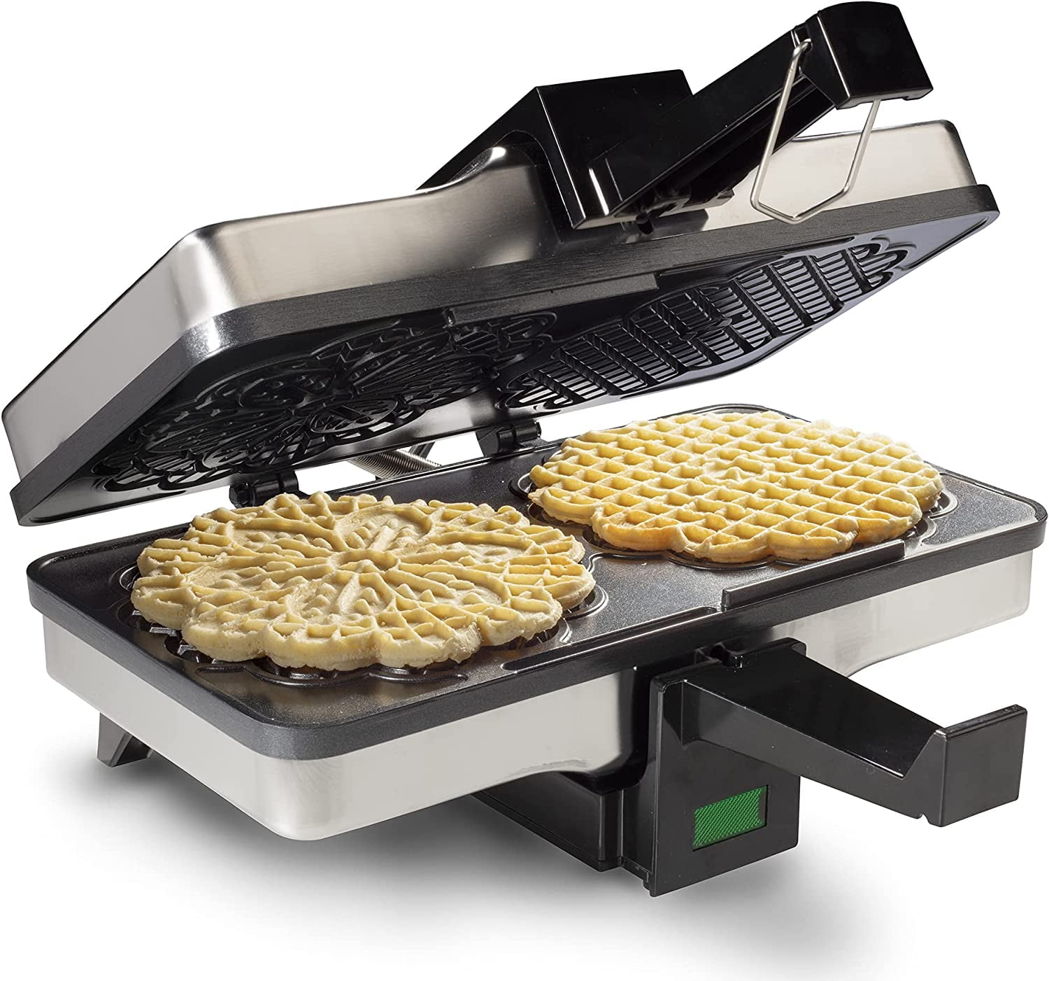 CucinaPro Pizzelle Maker- Non Stick Electric Baker Press Makes Two 5-Inch Cookies at Once- Recipe Guide Included