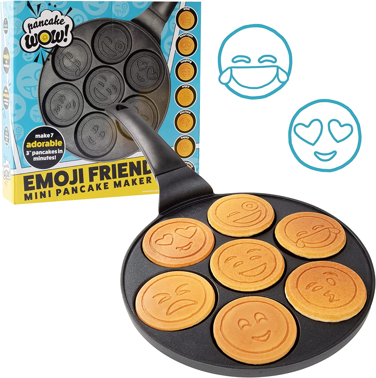 CucinaPro Emoji Friends Mini Pancake Pan, Nonstick Aluminum, 7 Unique Smiley Face Designs, Easy to Clean, Perfect for Kids' Breakfast