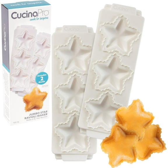 CucinaPro Star Jumbo Ravioli Molds (2 Pack) - XL 2.5" Stars - Homemade Filled Pasta Maker - 2 pc Tray & Press makes 3 Raviolis at a Time, Easy to Use & Clean- Italian Dinner Party or Fun Gift Set
