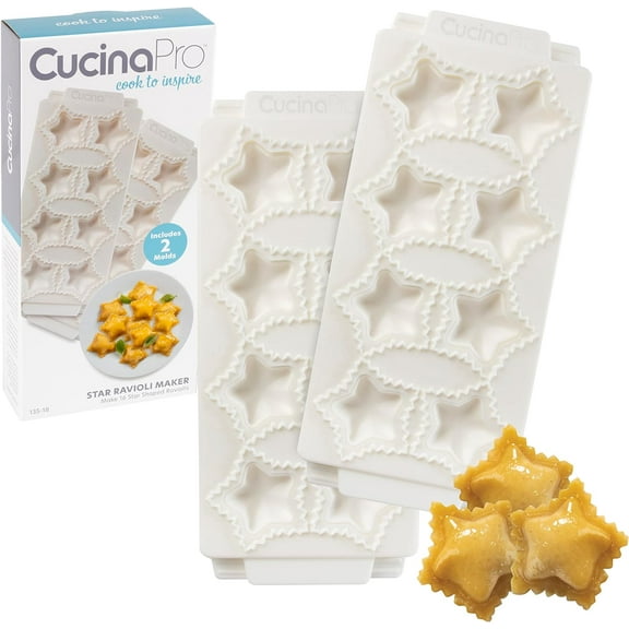 CucinaPro Star Ravioli Molds (2 Pack) - Mini 2" Stars - Homemade Filled Pasta Maker - 2 pc Tray & Press makes 8 Shaped Raviolis at a Time, Easy to Use & Clean