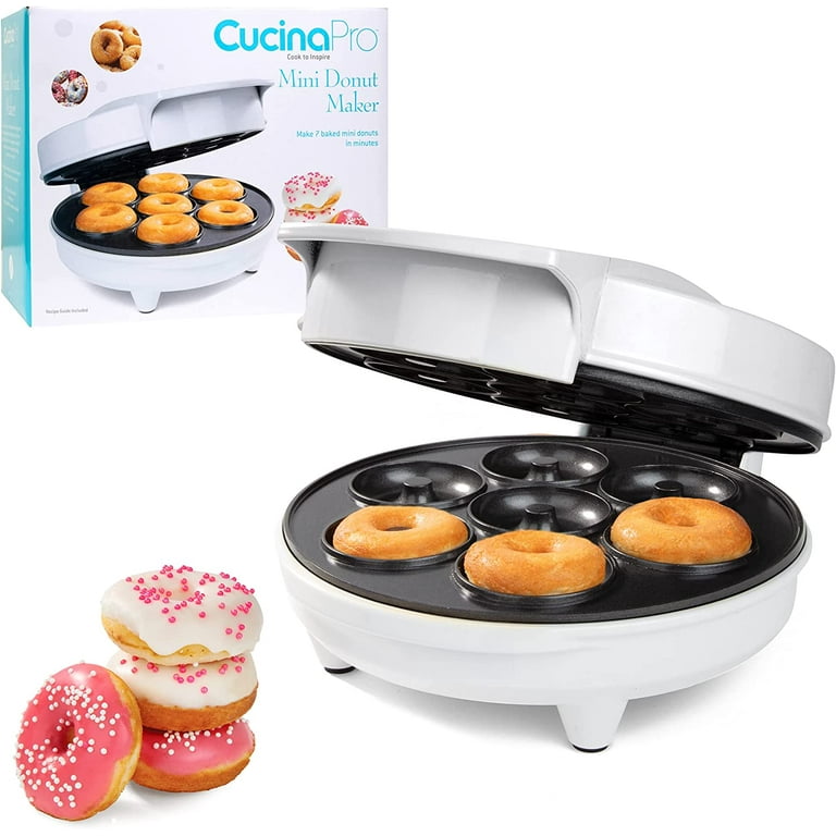 Cucinapro Mini Donut Maker - Electric Non-Stick Surface Makes 7 Small Doughnuts, Decorate or Ice Your Own for Kid Friendly Dessert or Snack- Unique
