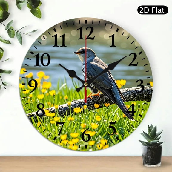 Cuckoo Bird And Buttercup Meadow Circular Wall Clock, Decorative Nature Scene Print, 10x10 Inch, 1pc, Battery Not Included