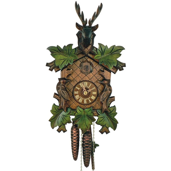 Cuckoo Clock 5-leaves, head of a deer