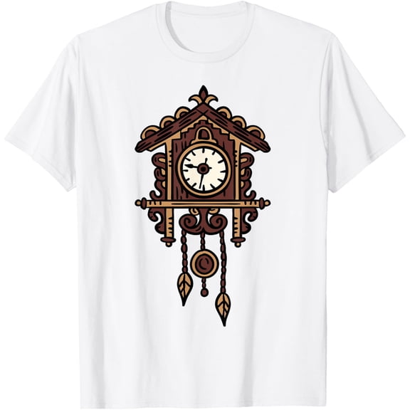 Cuckoo Clock Black Forest Wood Cartoon T-Shirt men and women can wear, black, white, gifts
