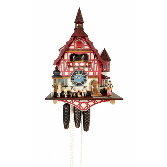 Cuckoo Clock Black Forest house with moving beer drinkers