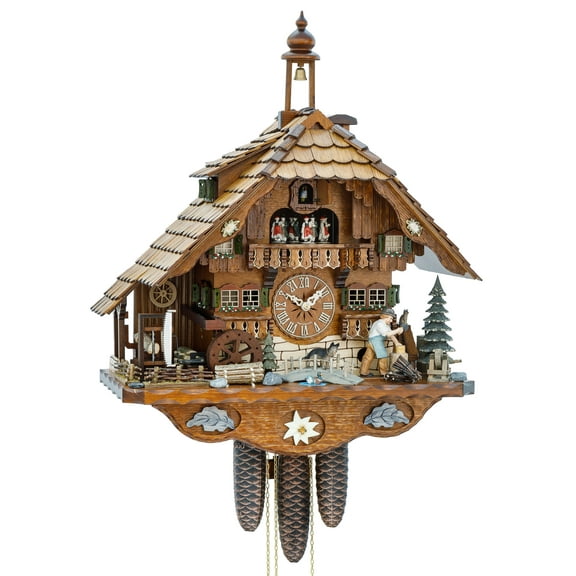 Cuckoo Clock Black Forest house with moving moving wood chopper