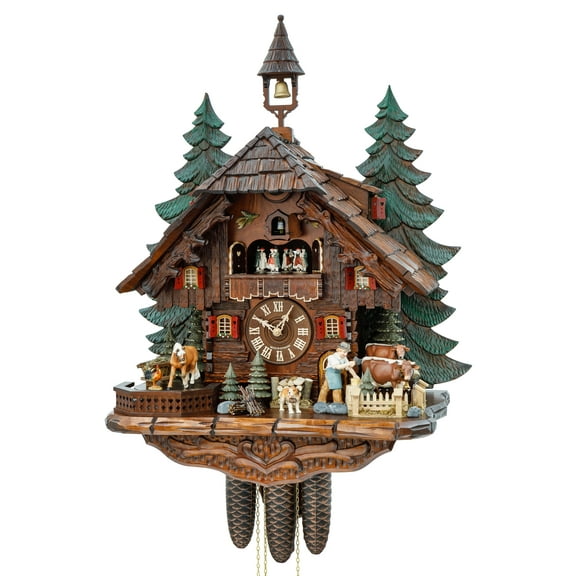 Cuckoo Clock Black Forest house with moving moving wood chopper