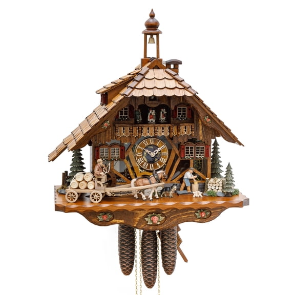 Cuckoo Clock Black Forest house with moving moving wood chopper