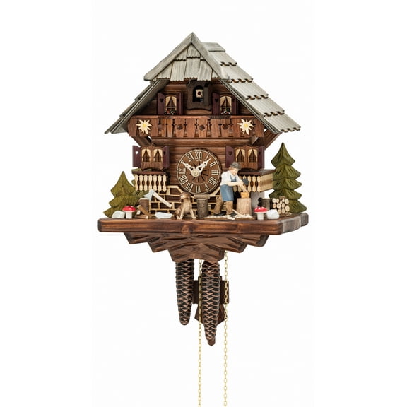 Cuckoo Clock Black Forest house with moving wood chopper KA 1697 EX