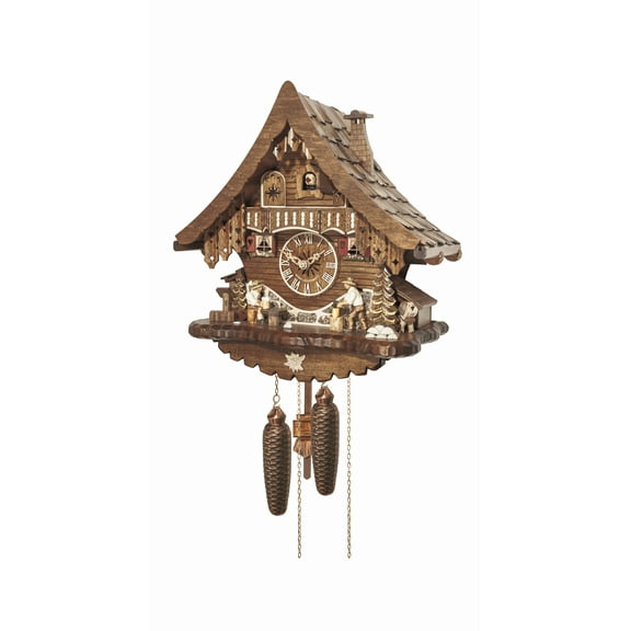 Cuckoo Clock Black Forest house with moving wood chopper and beer drinker