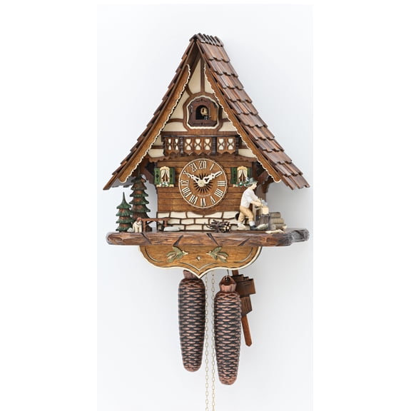 Cuckoo Clock Black Forest house with moving wood chopper
