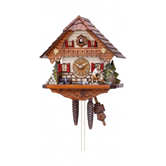 Cuckoo Clock Black Forest house with moving wood chopper