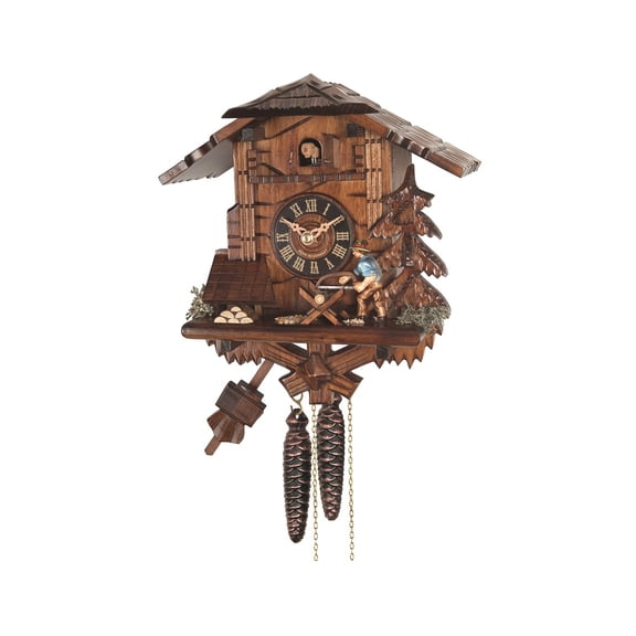 Cuckoo Clock Black Forest house with moving wood chopper