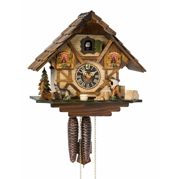 Cuckoo Clock Black Forest house with moving wood chopper