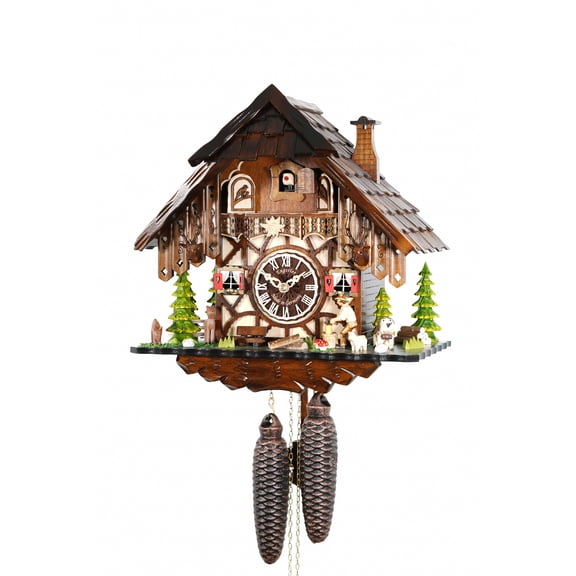 Cuckoo Clock Black Forest house with moving wood chopper