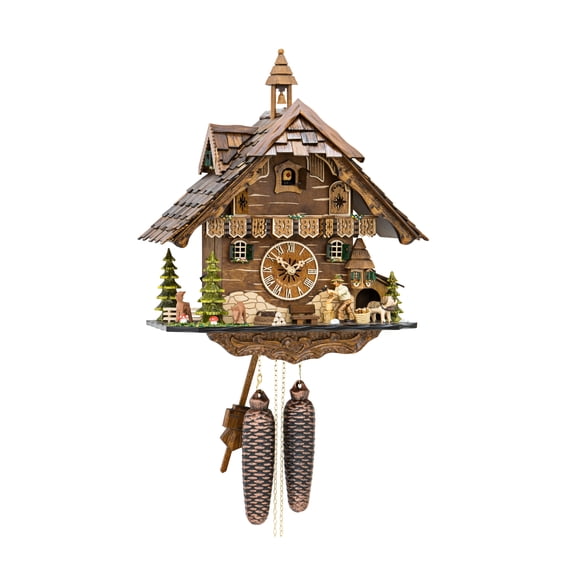 Cuckoo Clock Black Forest house with moving wood chopper