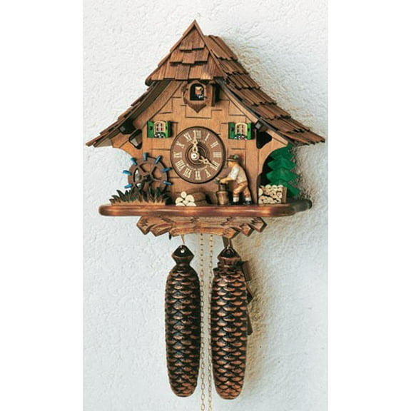 Cuckoo Clock Black Forest house with moving wood chopper