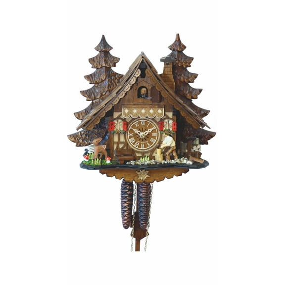 Cuckoo Clock Black Forest house with moving wood chopper