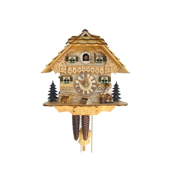Cuckoo Clock Black Forest house with moving wood chopper