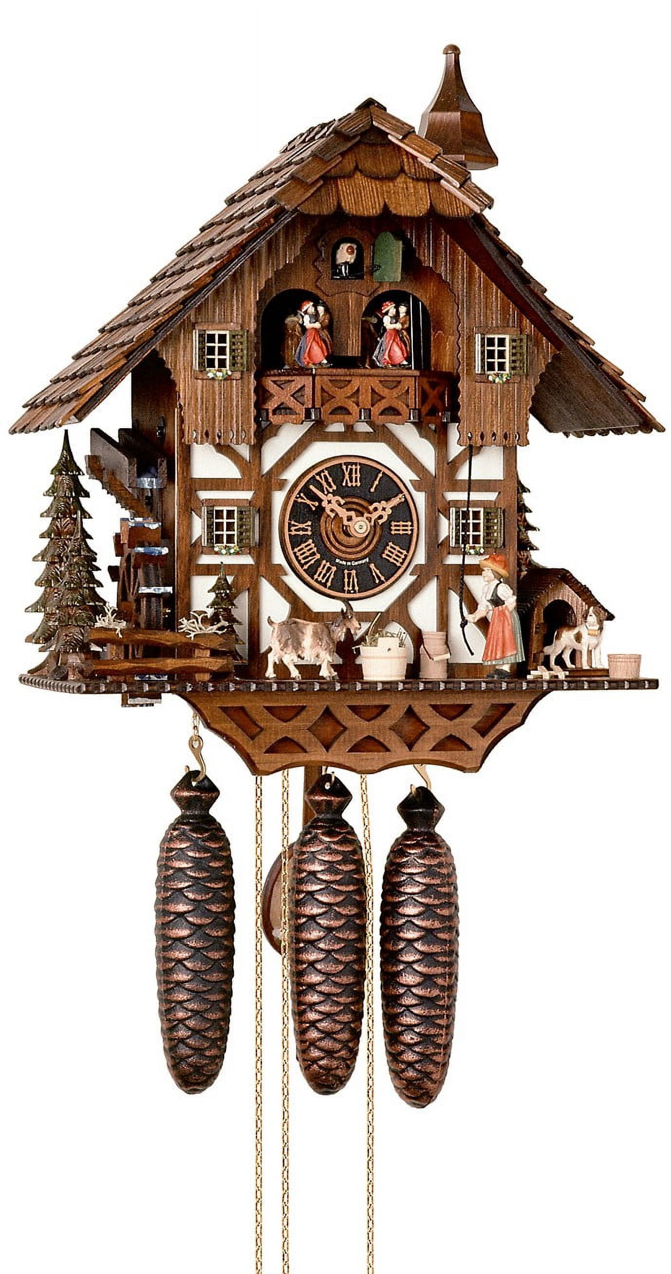 Horloge Coucou August Schwer - Couple Qui S'embrasse Et Roue De Moulin Mobile - 4.0444.01.C