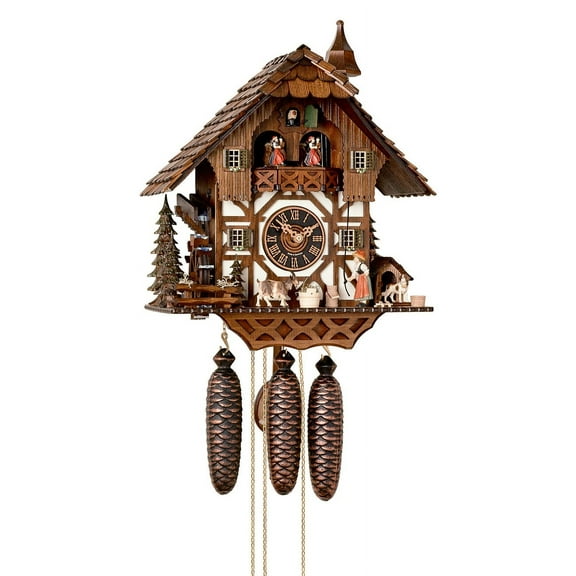 Cuckoo Clock Black forest house, turning mill-wheel HO 86294T