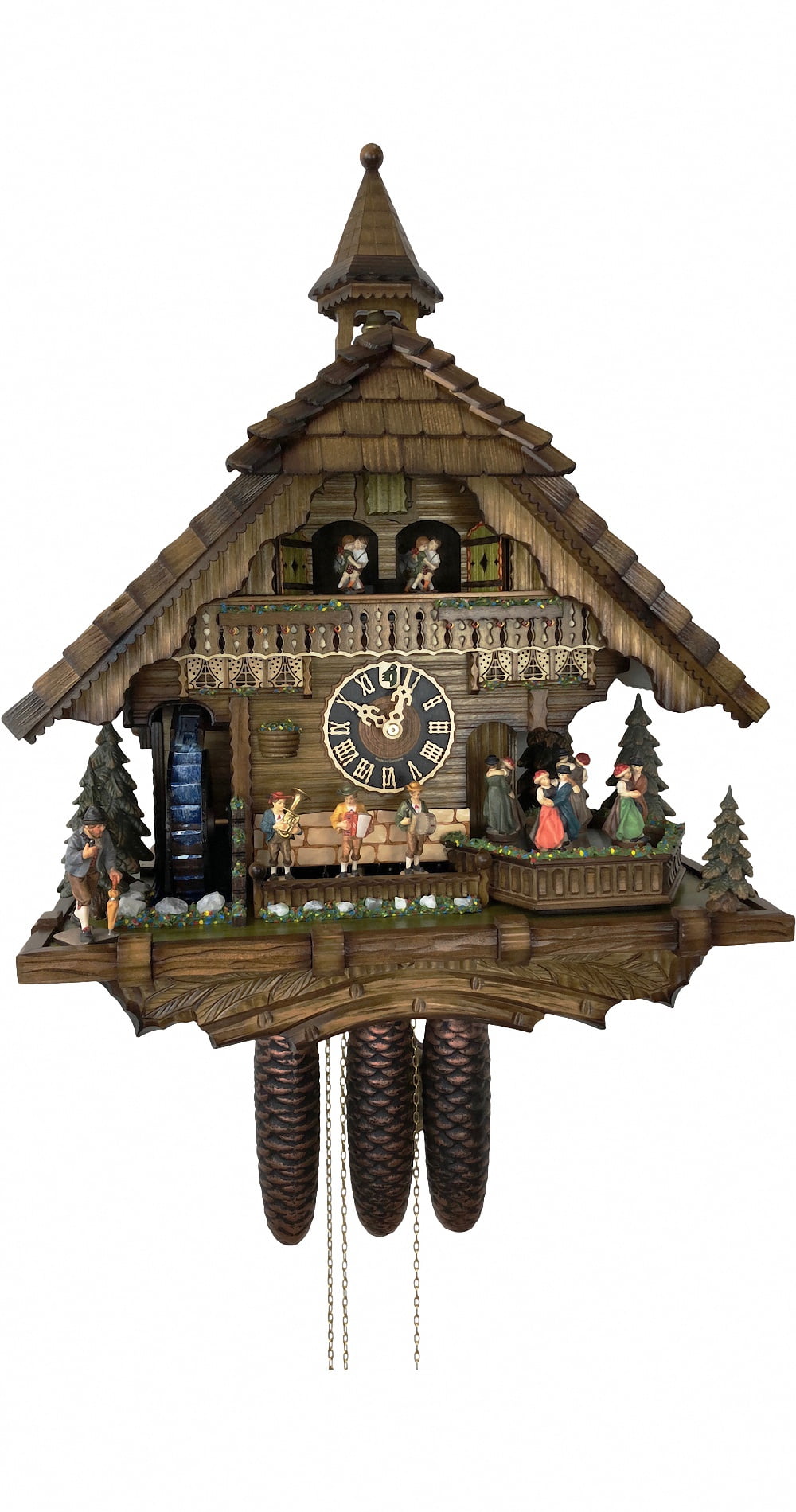 Cuckoo Clock Black forest house, turning millwheel with flowing water