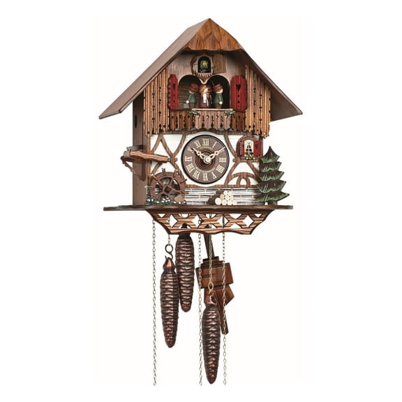 Cuckoo Clock Black forest house, turning mill-wheel