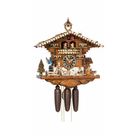Cuckoo Clock Black forest house, turning mill-wheel